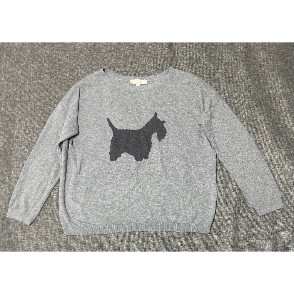 Ann Taylor LOFT Women XL Sweater Gray Scottie Dog Intarsia Long Sleeve